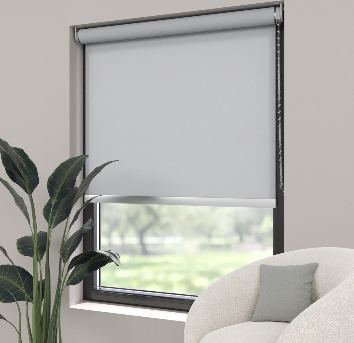 Dutchblinds Rolgordijn - lichtdoorlatend - Licht Grijs - 40x190cm - Raamdecoratie op maat