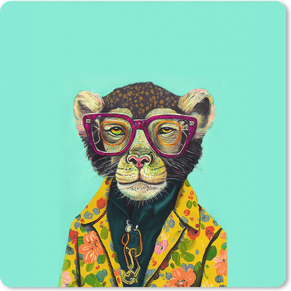 Muismat XXL 60x60 cm - Bureau onderlegger - Bureau mat Design - Roze - Bril - Aap - Dieren - Bureaumat - Gaming mousepad xl - Bureaulegger groot - Computer deskmat