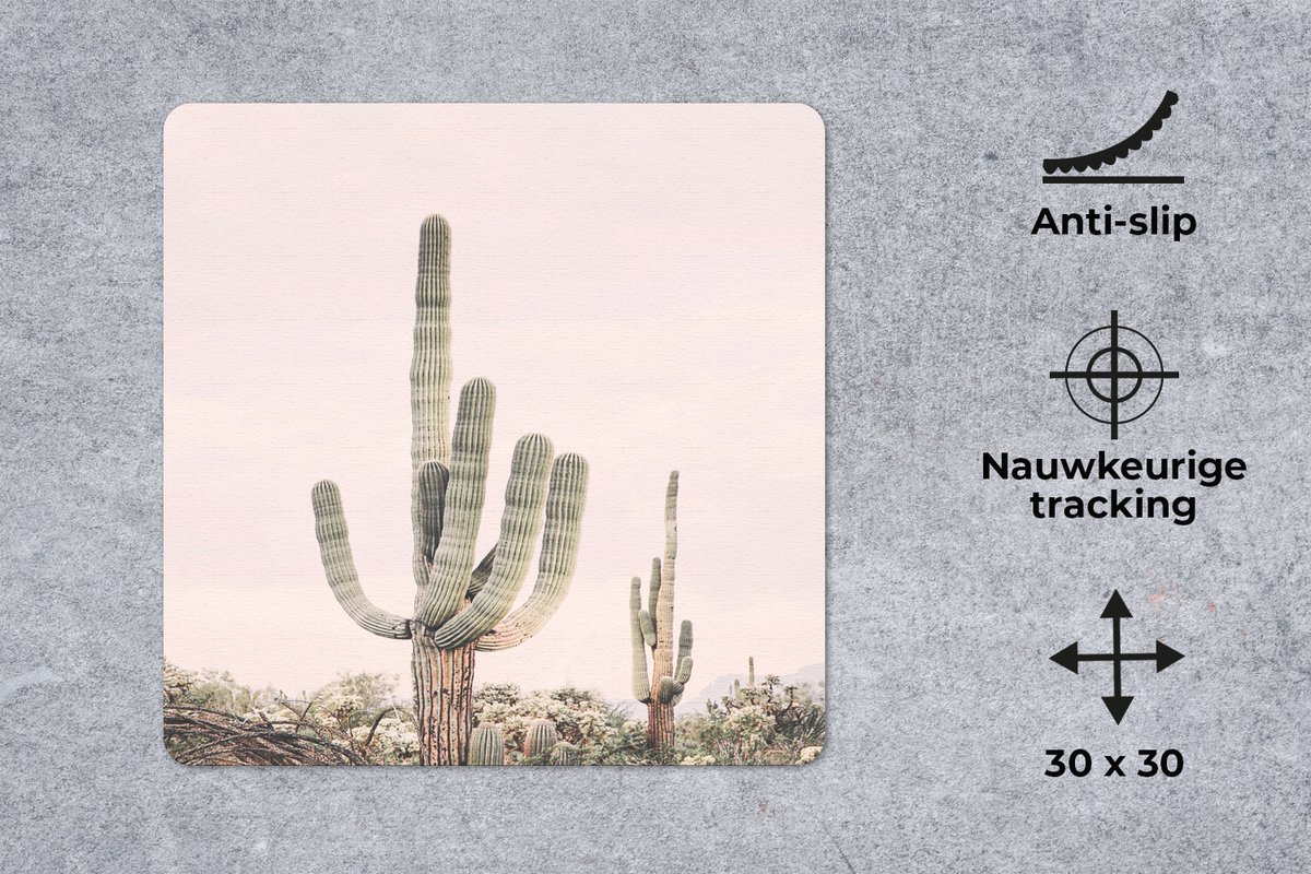Muismat 30x30 cm - Mousepad Cactus - Groen - Natuur - Planten - Muismatten