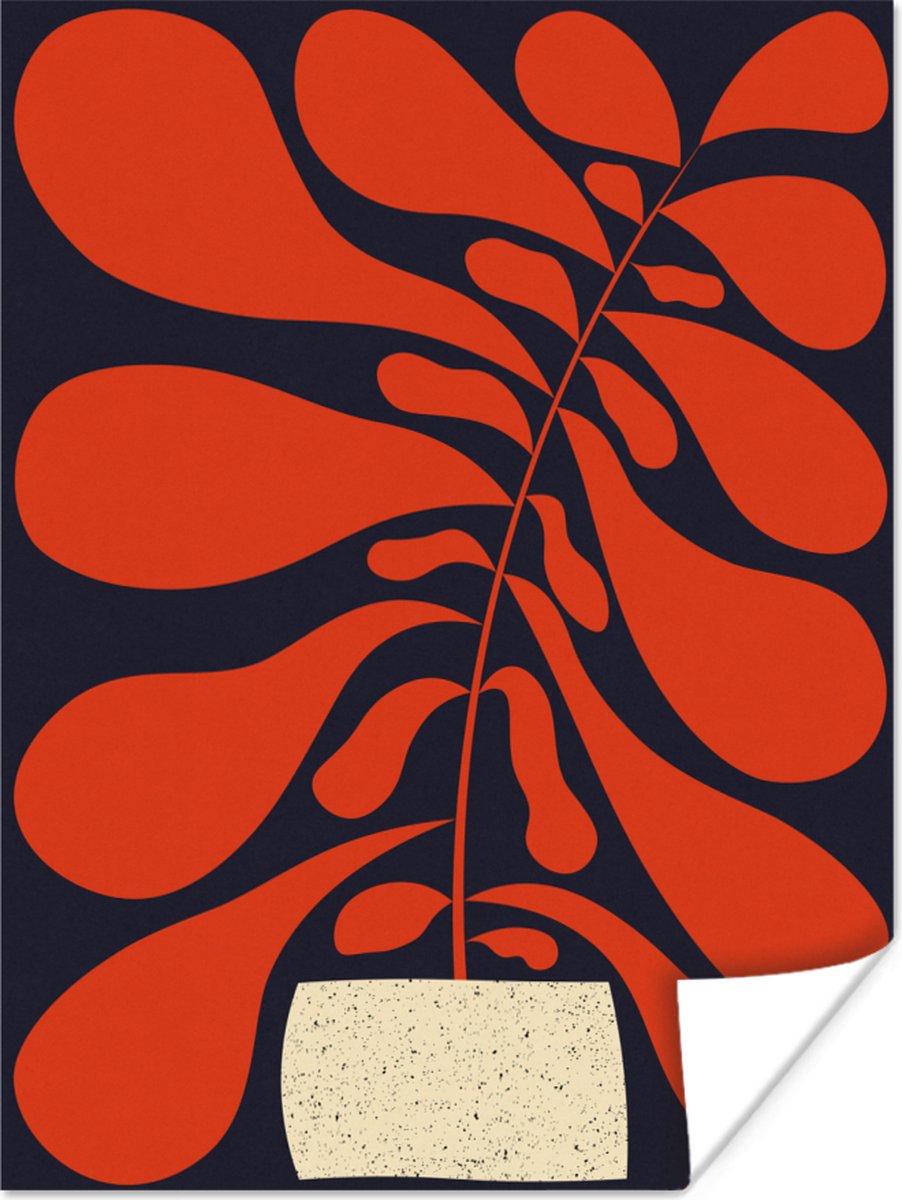 Poster Plant - Rood - Abstract - Vaas - 60x80 cm