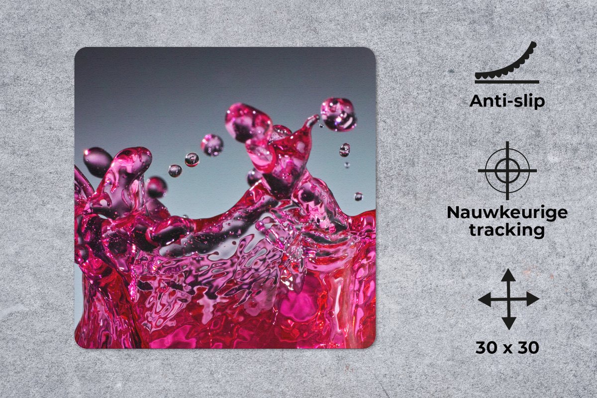 Muismat 30x30 cm - Mousepad Water - Abstract - Roze - Druppels - Muismatten