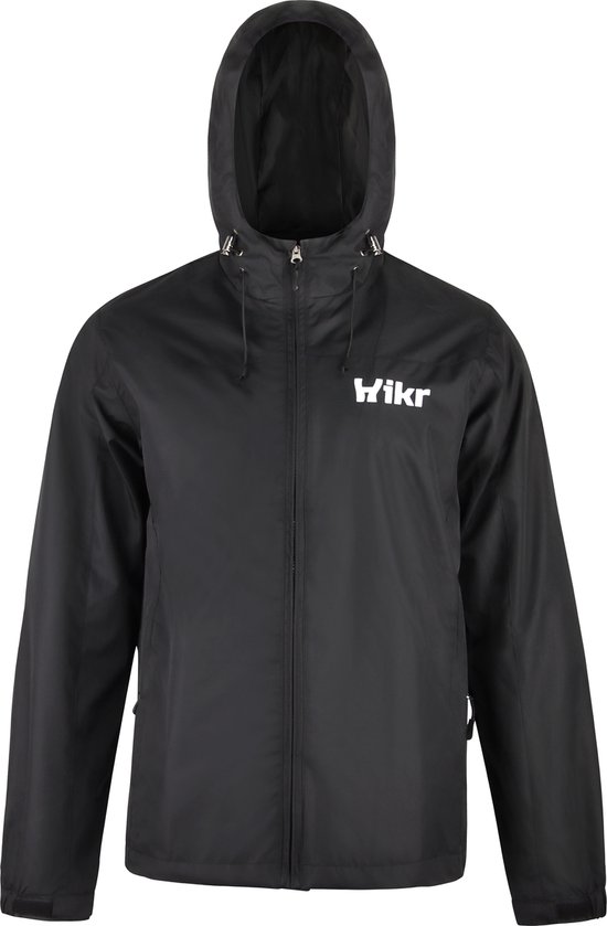 Veste noire avec capuche et logo "Hikr" sur le devant.
