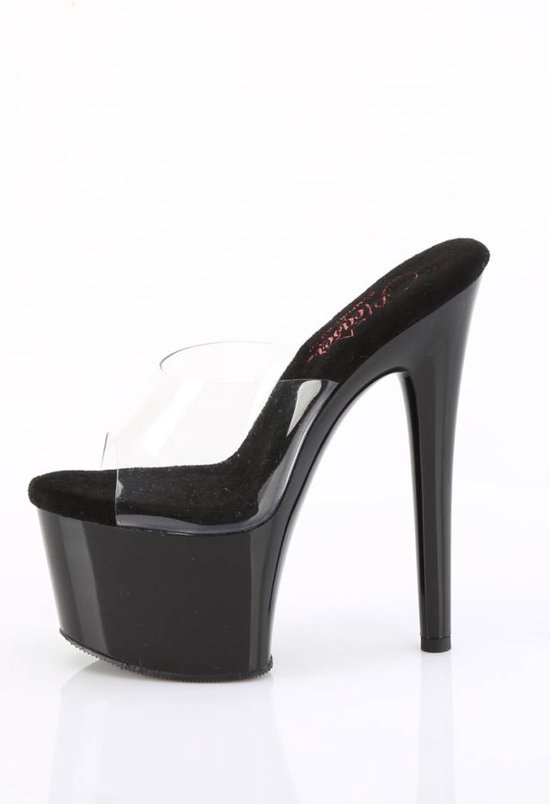 Pleaser Luna-701 Sandali Donna Con Tacco 17,8 Cm E Piattaforma – Trasparenti Con Cuore Di Strass