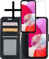 Hoes Geschikt voor Samsung A14 Hoesje Book Case Hoes Flip Cover Wallet Bookcase Met Screenprotector - Zwart