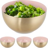 Relaxdays 4x saladeschaal - 2 liter - roze-goud - serveerschaal - rond - mengkom - rvs