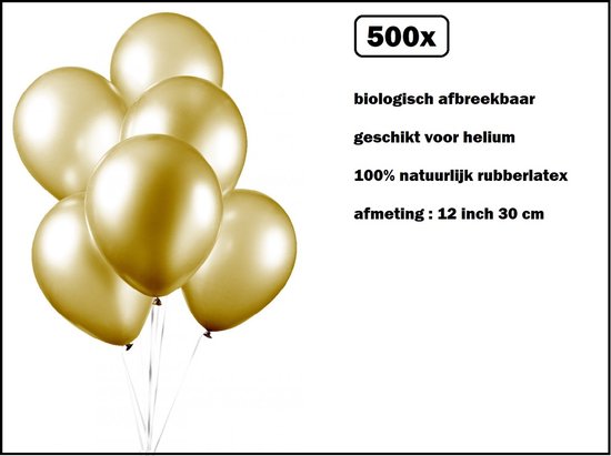 500x Luxe Ballon pearl goud 30cm - biologisch afbreekbaar - Festival feest party verjaardag landen helium lucht thema