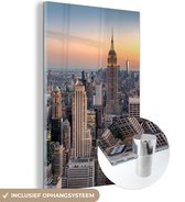 MuchoWow® Glasschilderij 40x60 cm - Schilderij acrylglas - New York - Zon - Skyline - Foto op glas - Schilderijen