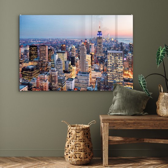 Peintures sur verre - New York - Skyline - Nuit - 120x80 cm - Peintures Plexiglas
