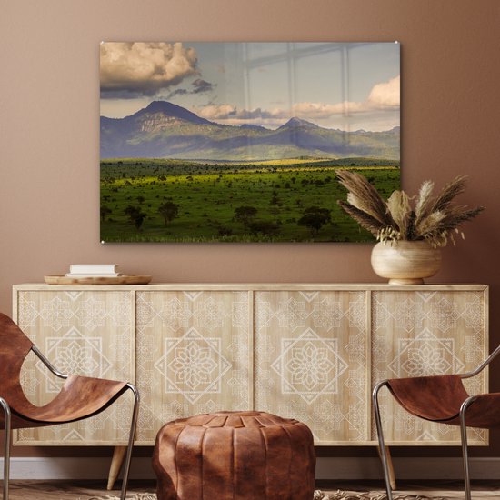 ® Glasschilderij 120x80 cm - Schilderij acrylglas - Het nationale park Masai Mara bij de Mount Kenya in Afrika - Foto op glas - Muurdecoratie woonkamer - Wanddecoratie slaapkamer - Schilderijen