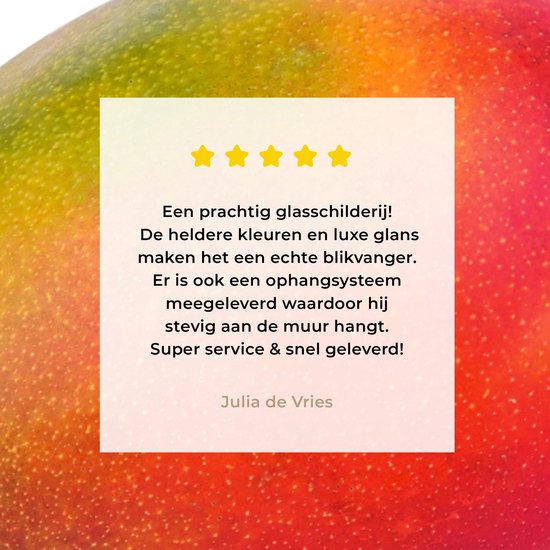 ® Glasschilderij 40x30 cm - Schilderij acrylglas - Groene en oranje mango op witte achtergrond - Foto op glas - Muurdecoratie woonkamer - Wanddecoratie slaapkamer - Schilderijen