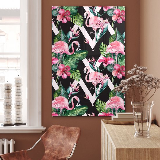 MuchoWow® Peinture sur verre 80x120 cm - Peinture sur verre acrylique - Motifs - Fleurs - Flamingo - Photo sur verre - Peintures