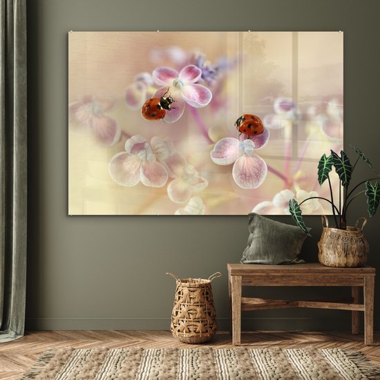 MuchoWow® Peinture sur Verre - Fleurs - Pétales - Coccinelle - 150x100 cm - Peintures sur Verre Peintures - Photo sur Glas