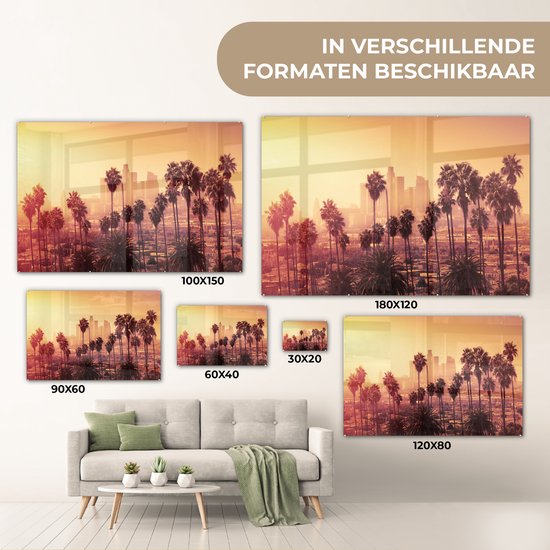 MuchoWow - Peinture sur verre - Photo sur verre - Palmier - Los Angeles - Skyline - Verre acrylique - 30x20 cm - Peinture sur verre ville - Peinture sur verre - Décoration murale - Peintures salon