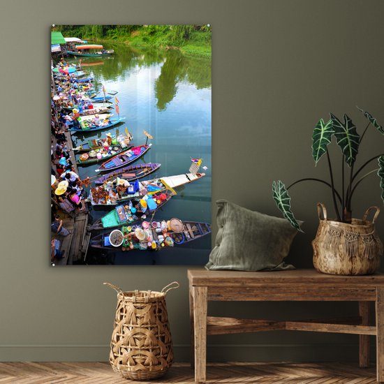 Peinture sur verre - Marché flottant en Thaïlande avec des bateaux colorés - 80x120 cm - Peintures sur Verre Peintures - Photo sur Glas
