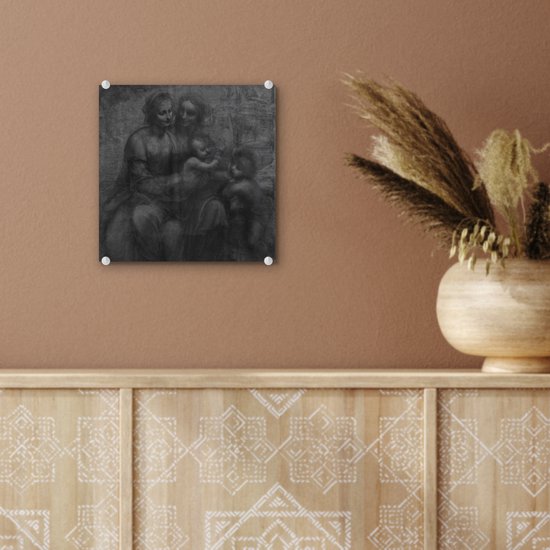 MuchoWow® Peinture sur Verre - Marie avec Enfant et Sainte Anne - Leonardo de Vinci - 20x20 cm - Peintures sur Verre Acrylique - Photo sur Glas