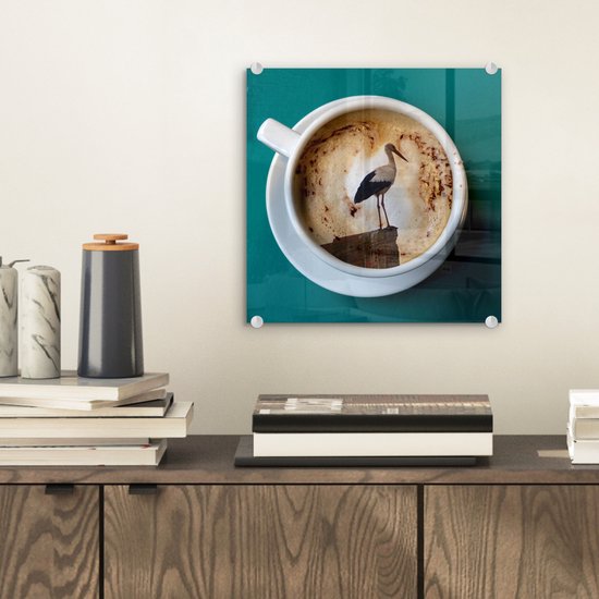 Peinture sur Verre - Café - Cigogne - Tasse - 20x20 cm - Peintures sur Verre Peintures - Photo sur Glas