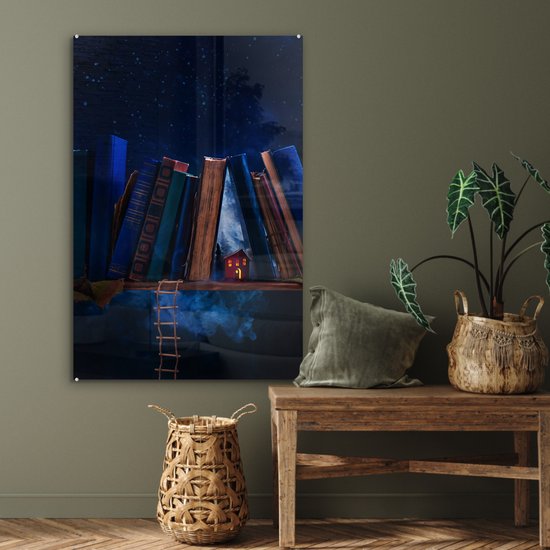 Peinture sur Verre - Maison Abandonnée Entre les Livres - 60x90 cm - Peintures sur Verre Peintures - Photo sur Glas