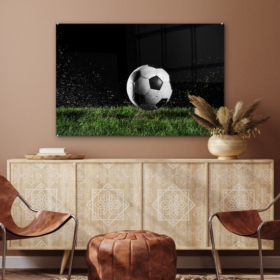 Peinture sur verre - Voetbal dans l'herbe - 120x80 cm - Peintures Plexiglas