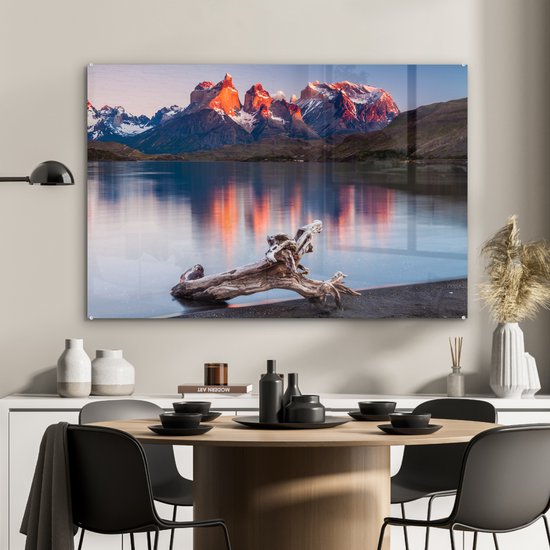 Coucher de soleil dans le parc national Torres del Paine au Chili Plexiglas 90x60 cm - Tirage photo sur Glas (décoration murale en plexiglas)