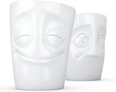 Tassen - Set van 2 bekers - met verbijsterd en vrolijk gezicht - set nr 2 - Porselein