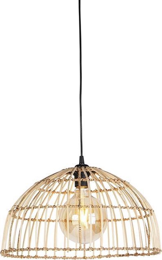 QAZQA magna rotan - Landelijke Hanglamp met kap - 1 lichts - Ø 40 cm - Naturel - Woonkamer | Slaapkamer