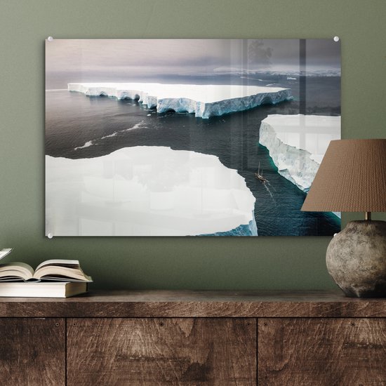 MuchoWow® Peinture sur Verre - Banquises dans l'eau près de l'Antarctique vue à vol d'oiseau - 60x40 cm - Peintures sur Verre Acrylique - Photo sur Glas