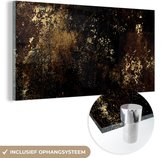 MuchoWow® Glasschilderij 120x60 cm - Schilderij acrylglas - Goud - Zwart - Luxe - Foto op glas - Schilderijen