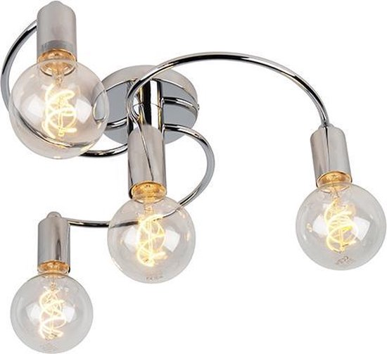 QAZQA facil cl - Art Deco Plafondlamp - 4 lichts - Ø 450 mm - Chroom - Woonkamer | Slaapkamer | Keuken