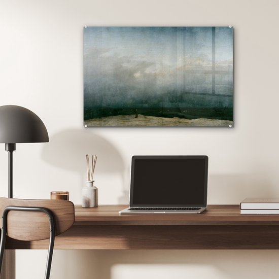 MuchoWow® Peinture sur Verre - Moine au Bord de la Mer - Peinture de Caspar David Friedrich - 60x40 cm - Peintures sur Verre Acrylique - Photo sur Glas