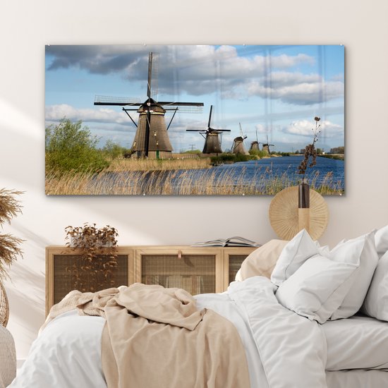 Peinture sur Verre - Moulin à Vent - Paysage - Nederland - 160x80 cm - Peintures sur Verre Acrylique - Photo sur Glas