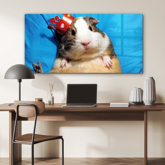 MuchoWow® Peinture sur verre 120x60 cm - Peinture sur verre - Cochon d'Inde - Drôle - Kroon - Enfants - Garçons - Filles - Enfant - Photo sur verre acrylique - Peintures