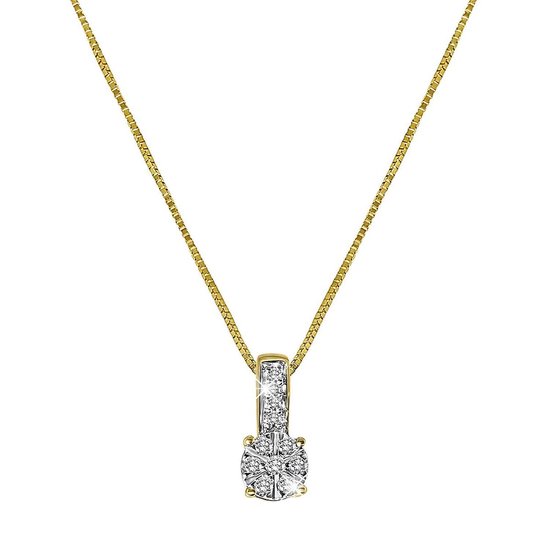 Lucardi - Diamond Luxury - 14 Karaat geelgouden ketting entourage met diamant