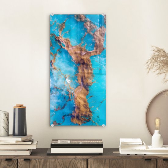 MuchoWow® Glasschilderij 20x40 cm - Schilderij acrylglas - Zeewier - Water - Blauw - Foto op glas - Schilderijen