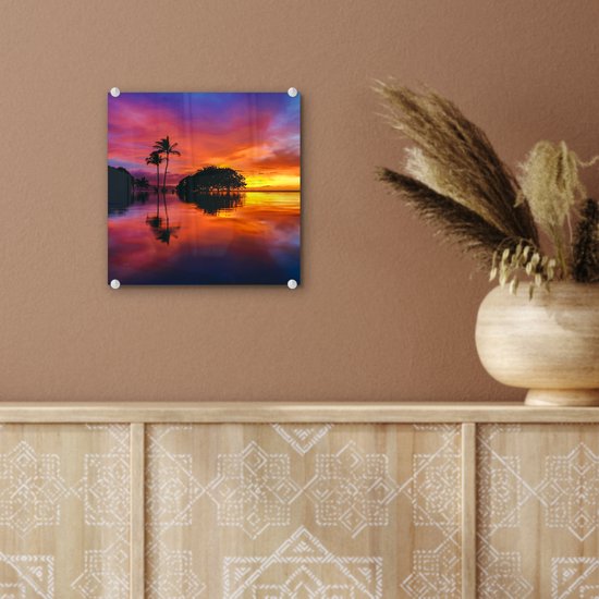 Peinture sur Verre - Un coucher de soleil coloré à Wailea Beach à Hawaï - 20x20 cm - Peintures sur Verre Peintures - Photo sur Glas
