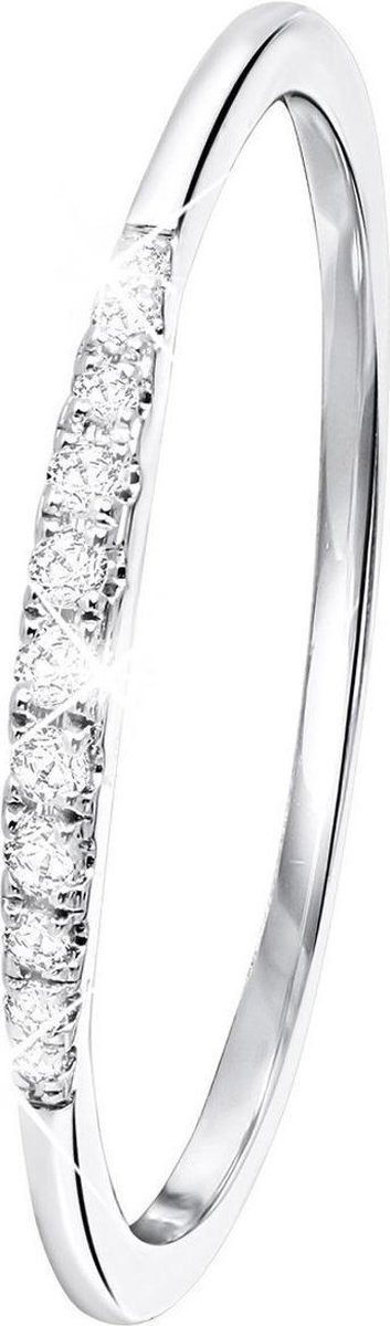 Lucardi Dames Ring met 11 diamanten (0,06ct) - Ring - Cadeau - 14 Karaat Goud - Witgoud