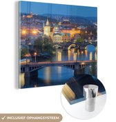 MuchoWow® Glasschilderij 50x50 cm - Schilderij acrylglas - Praag - Lamp - Architectuur - Foto op glas - Schilderijen
