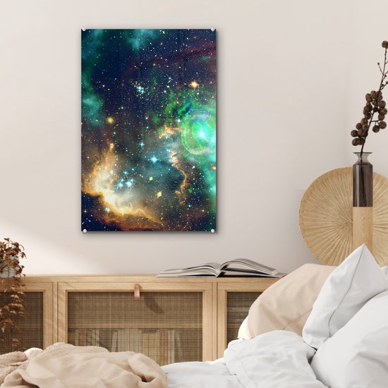 Peinture sur Verre - Espace - Vert - Jaune - 40x60 cm - Peintures sur Verre Peintures - Photo sur Glas