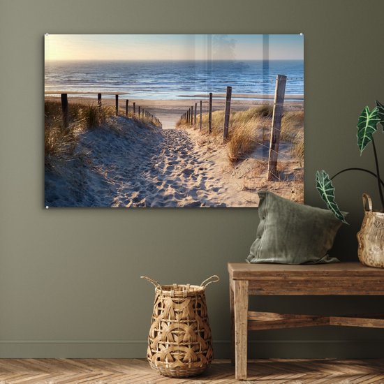 MuchoWow® Tableau sur Verre - Plage - Mer - Nederland - Dunes - Soleil - 120x80 cm - Décoration de Plage - Peintures sur Verre Acrylique - Photo sur Glas