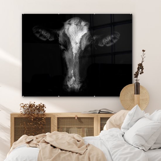 MuchoWow® Peinture sur Verre - Vache - Animaux - Zwart - 120x90 cm - Peintures sur Verre Peintures - Photo sur Glas