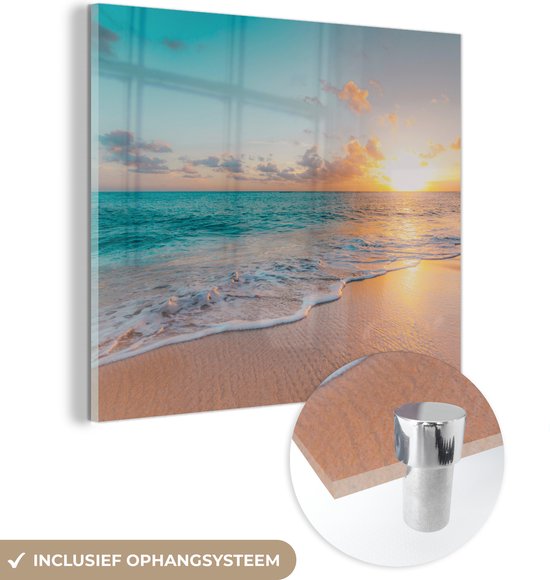 Peinture sur verre - Photo sur verre - Plage - Soleil - Nuages ​​- Mer - Été - Verre acrylique - Décoration murale - Peinture de plage - Peinture sur Glas - 20x20 cm - Peintures de salon