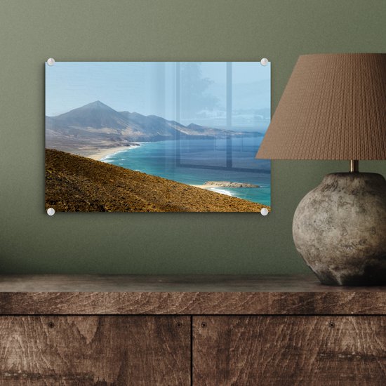 MuchoWow® Peinture sur verre - Vue depuis Degollada de Pecenescal sur la plage de Fuerteventura - 30x20 cm - Peintures sur verre acrylique - Photo sur Glas
