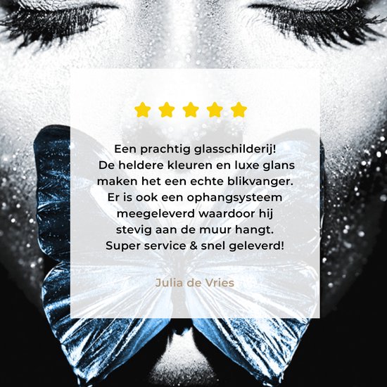 MuchoWow® Peinture sur verre 50x50 cm - Peinture sur verre acrylique - Femme - Papillon - Zwart - Wit - Photo sur verre - Décoration murale salon - Décoration murale chambre - Peintures