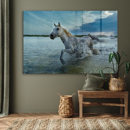 MuchoWow® Peinture sur verre 150x100 cm - Peinture sur verre acrylique - Cheval - Water - Goutte - Photo sur verre - Peintures