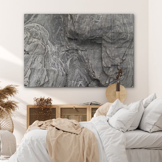 MuchoWow® Glasschilderij 150x100 cm - Schilderij acrylglas - Rots - Stenen - Natuur - Foto op glas - Schilderijen