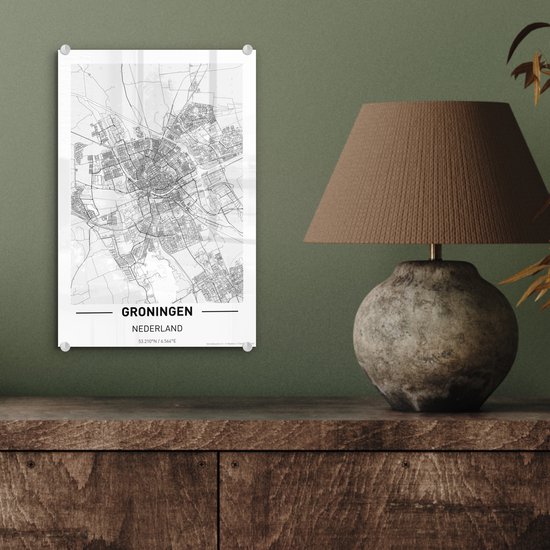 MuchoWow® Peinture sur Verre - Plan de la Ville de Groningen - 20x30 cm - Peintures sur Verre Acrylique - Photo sur Glas