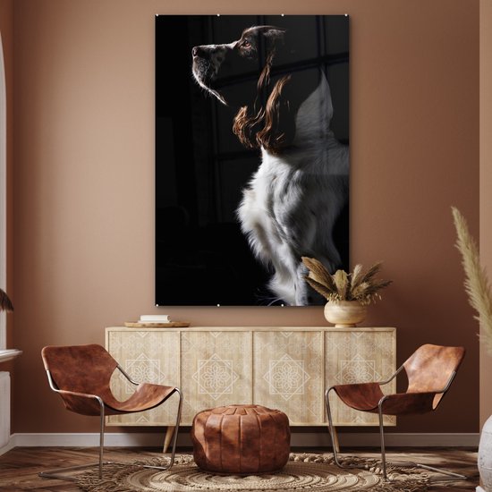 MuchoWow® Peinture sur verre 120x180 cm - Peinture sur verre acrylique - Épagneul Springer sur fond noir - Photo sur verre - Peintures