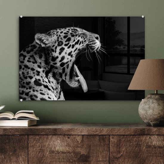 Peinture sur verre - Jaguar - Animal - Zwart - Wit - 60x40 cm - Peintures Plexiglas