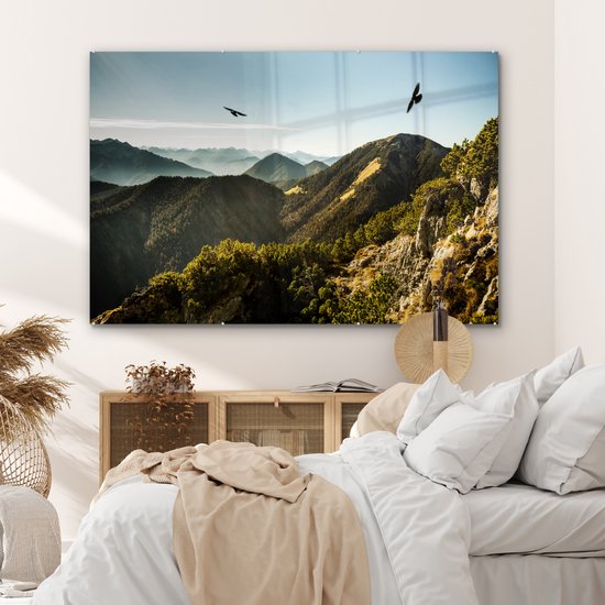 Peinture sur verre - Alpes - Vogels - Forêt - 150x100 cm - Peintures acryliques - Photo sur Glas