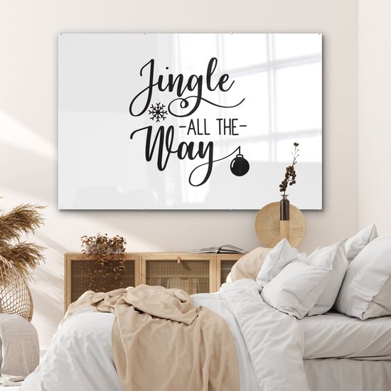 MuchoWow® Peinture sur verre 180x120 cm - Peinture sur verre acrylique - Citation de Noël "Jingle all the way" avec fond blanc - Photo sur verre - Peintures