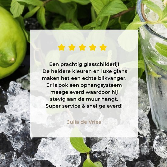 MuchoWow® Peinture sur Verre - Cocktail - Mojito - Glaçons - 90x90 cm - Peintures sur Verre Acrylique - Photo sur Glas